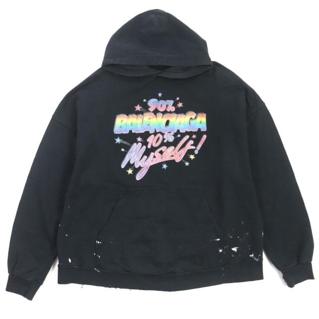 【大人気デザイン】 バレンシアガ キャンペーン 両面ロゴ パーカー 希少カラー バレンシアガ パーカー 100周年記念キャンペーンロゴ 紺 S
