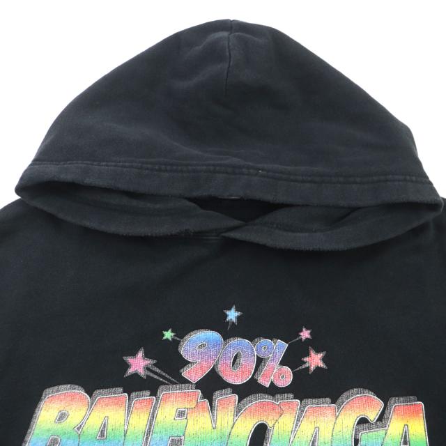 美品▼BALENCIAGA バレンシアガ 22AW 674986 コットン100% ロゴプリント ペンキクラッシュ ダメージ加工 プルオーバー パーカー L 正規品_1