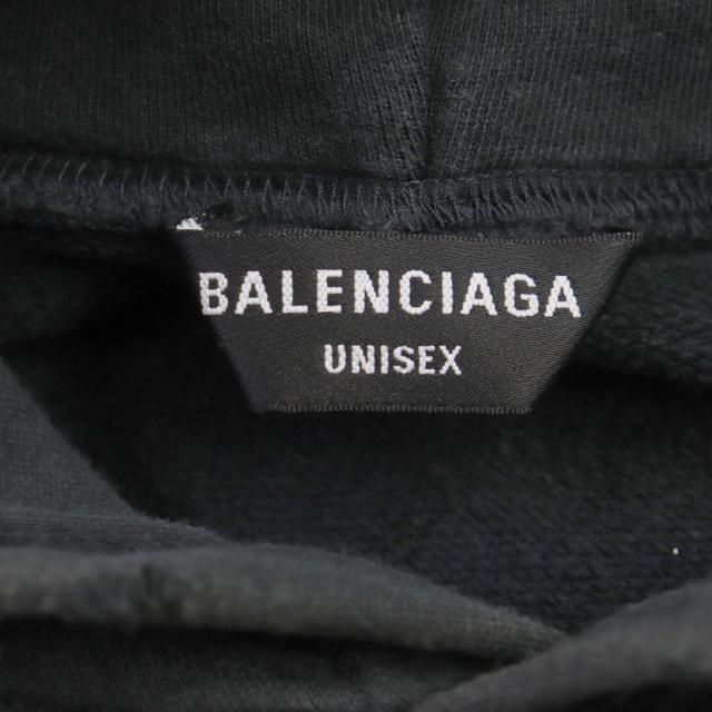 美品▼BALENCIAGA バレンシアガ 22AW 674986 コットン100% ロゴプリント ペンキクラッシュ ダメージ加工 プルオーバー パーカー L 正規品_4