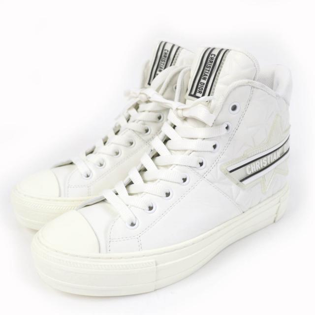 美品☆Christian Dior クリスチャンディオール ウォーキンディオール スターエンボス レザー ハイカットスニーカー 36.5 レディースの通販はハイカットスニーカー
