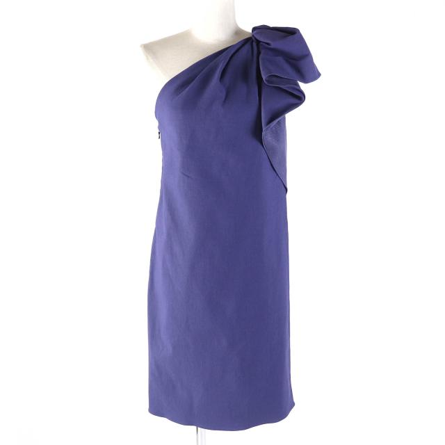 未使用品△LANVIN ランバン リネン ワンショルダー ノースリーブ ドレス ワンピース パープルブルー 38 フランス製 正規品
