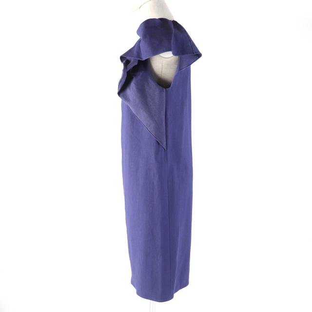 未使用品△LANVIN ランバン リネン ワンショルダー ノースリーブ ドレス ワンピース パープルブルー 38 フランス製 正規品_1