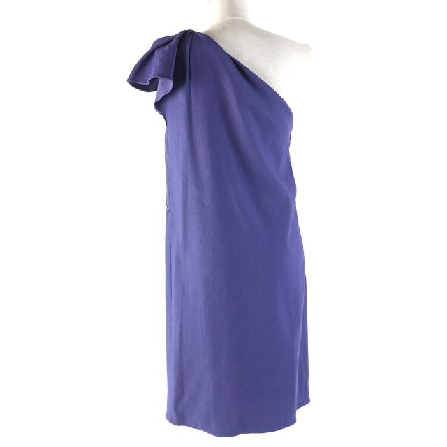 未使用品△LANVIN ランバン リネン ワンショルダー ノースリーブ ドレス ワンピース パープルブルー 38 フランス製 正規品_2