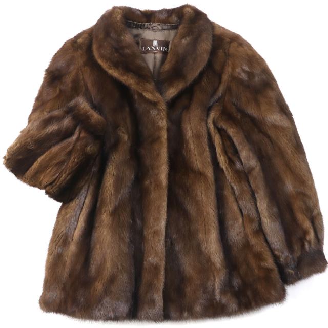 未使用品▼LANVIN ランバン ミンク 裏地シルク50% MINK 裏地ロゴ柄 本毛皮コート ダークブラウン F レディース 毛質艶やか・柔らか◎の通販は