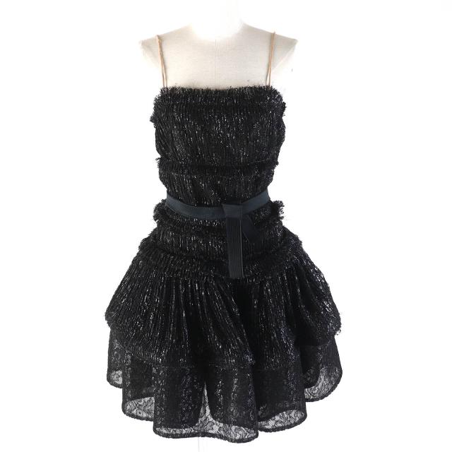【ドンドン見直し】未使用△LANVIN ランバン レースデザイン ラメ ベアトップ ノースリーブ ドレス ワンピース 34 正規品 