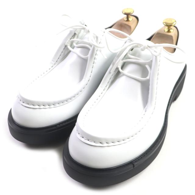 未使用品▼PRADA プラダ 2EG419 ダイアパソン オペークブラッシュドレザー レースアップシューズ ホワイト 10 箱・保存袋付き メンズの通販は 52,800円