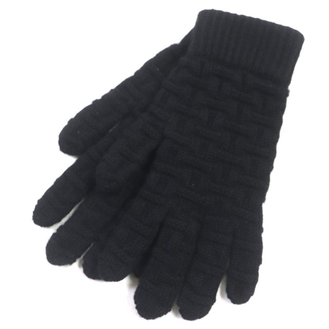 エルメス　HERMES　黒 ニット 手袋 編み込みデザイン エルメス HERMES 黒 ニット 手袋 編み込みデザイン エルメス HERMES 黒