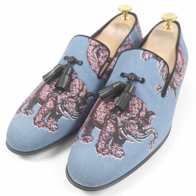極美品□LOUIS VUITTON ルイヴィトン チャップマンブラザーズ エレファント レザー使い タッセルローファー ブルー 7 イタリア製 メンズの通販は