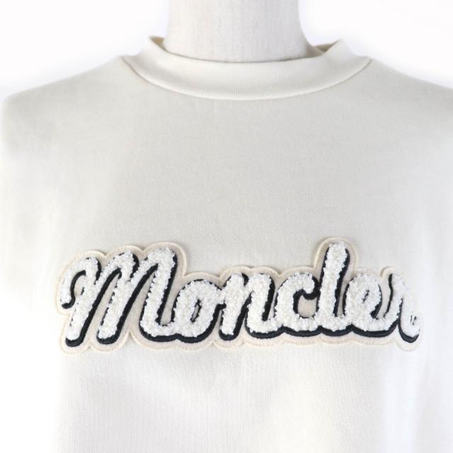 美品☆MONCLER モンクレール 2022年製 FELPA ロゴ入り オーバーサイズ 長袖 トレーナー スウェット アイボリー S 正規品 レディース_3