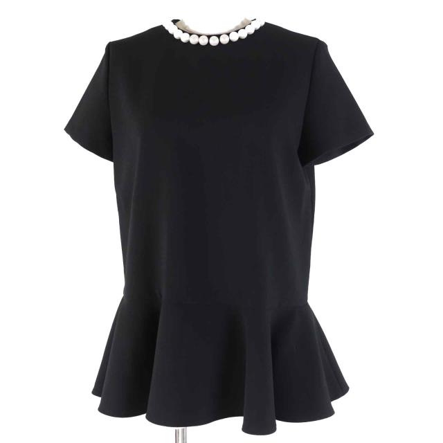 極美品◎YOKO CHAN ヨーコチャン 2022年製 YCB-222-302 フェイクパール付き 半袖 ブラウス／カットソー ブラック 38 日本製 正規品の通販は