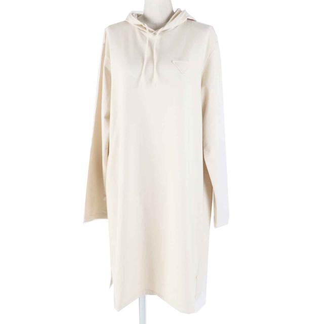 極美品◎PRADA プラダ 23年製 133309 トライアングルロゴ ストレッチコットン フリーズ ロングワンピース ライトベージュ XS 定価253000円の通販は