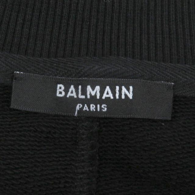 美品□BALMAIN バルマン コットン100％ ロゴエンボス クルーネック ロングスリーブ トレーナー スウェットシャツ ブラック S　メンズ_4