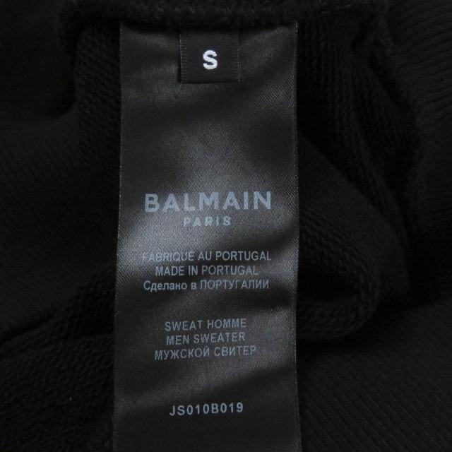美品□BALMAIN バルマン コットン100％ ロゴエンボス クルーネック ロングスリーブ トレーナー スウェットシャツ ブラック S　メンズ_5