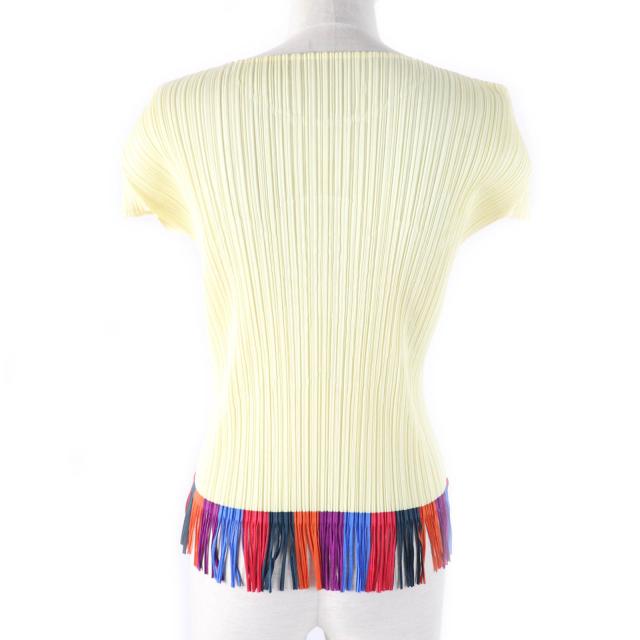 極美品★PLEATS PLEASE プリーツプリーズ イッセイミヤケ PP91-JK572 ハイビスカス 裾フリンジ フレンチスリーブ カットソー 3 正規品 極美品☆PLEATS PLEASE プリーツプリーズ イッセイミヤケ PP91