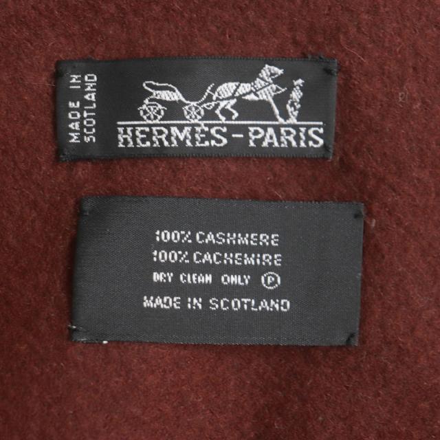 良品▼HERMES エルメス カシミヤ100% フリンジ付き ロゴ刺繍 大判ストール マフラー レッドブラウン スコットランド製 メンズ 良品▽HERMES エルメス カシミヤ100% フリンジ付き ロゴ刺繍 大判