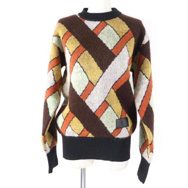 未使用品☆LOUIS VUITTON ルイヴィトン 22AW 1AAMCF ウール モヘア混 レザーロゴパッチ付 長袖 ニット マルチ S 伊製 正規品 レディース