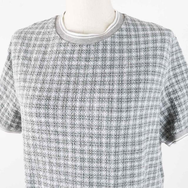 極美品◎THOM BROWNE トムブラウン 24SS FJD105A チェック柄 ツイード 半袖 ワンピース グレー ホワイト 40 イタリア製 正規品 レディース_1