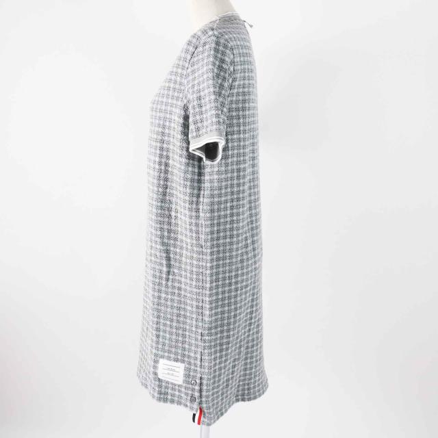 極美品◎THOM BROWNE トムブラウン 24SS FJD105A チェック柄 ツイード 半袖 ワンピース グレー ホワイト 40 イタリア製 正規品 レディース_2