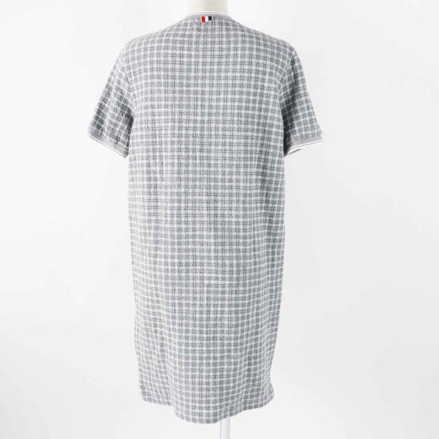 極美品◎THOM BROWNE トムブラウン 24SS FJD105A チェック柄 ツイード 半袖 ワンピース グレー ホワイト 40 イタリア製 正規品 レディース_3