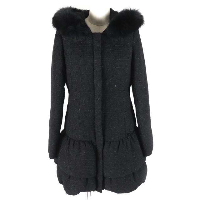 美品　ルネ　Rene ウールツイードロングコート　ファーコート　フォックスファー 美品 ルネ Rene ウールツイードロングコート ファーコート