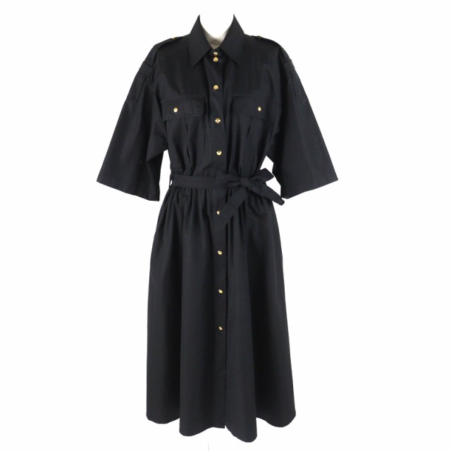 極美品△CELINE セリーヌ 2R57A091F コットン100% ベルト付き サルキーボタン サファリドレス ワンピース ブラック 40 イタリア製 正規品の通販は 59,400円