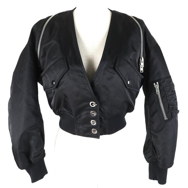 未使用品△Alexander Wang アレキサンダーワン 1W483018J3 Vネック クロップド ボンバージャケット ブラック S 正規品 レディース