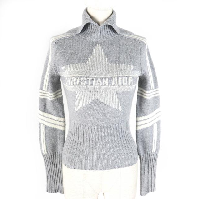 美品△Christian Dior クリスチャンディオール 244S77CM134 アルプス ウール カシミヤ スター・ロゴ入 スタンドカラー ニット 38 正規品の通販は 165,000円