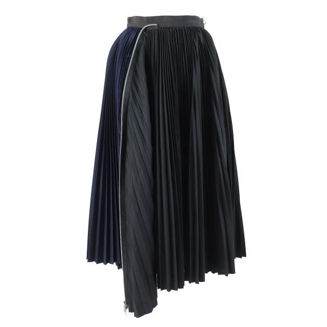 未使用品△Sacai サカイ 24SS SCW-086 Cotton Poplin Zipper Skirt バイカラー ジップデザイン プリーツスカート 黒 ネイビー 0 正規品