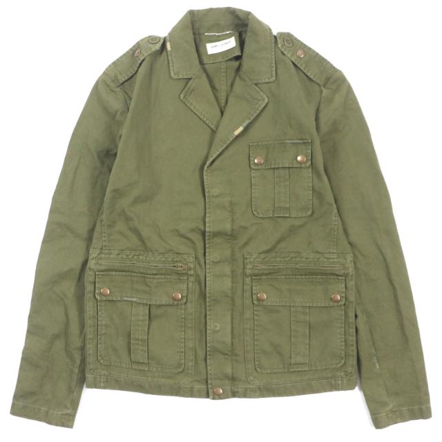 美品▼SAINT LAURENT PARIS サンローランパリ 598812 リネン混 ヴィンテージ加工 ZIPUP ミリタリージャケット カーキ 46 正規品 メンズの通販はミリタリー・モッズコート