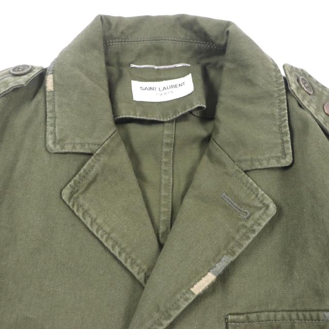 美品▼SAINT LAURENT PARIS サンローランパリ 598812 リネン混 ヴィンテージ加工 ZIPUP ミリタリージャケット カーキ 46 正規品 メンズの通販は