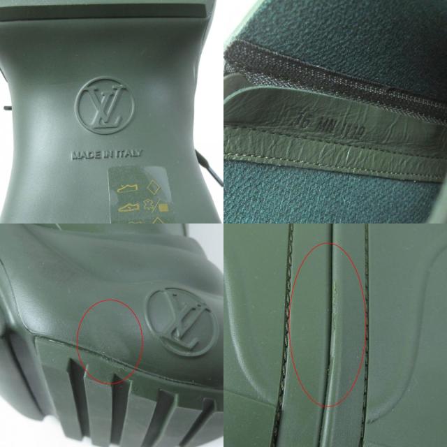 極美品★LOUIS VUITTON ルイヴィトン アークライト・ライン モノグラム LVロゴ レースアップ サイドZIP ラバー レインシューズ カーキ 36_9