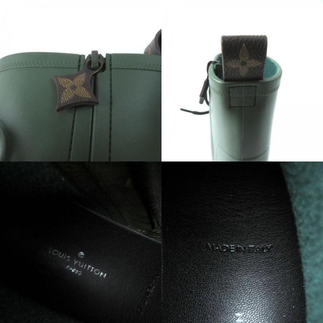 極美品★LOUIS VUITTON ルイヴィトン アークライト・ライン モノグラム LVロゴ レースアップ サイドZIP ラバー レインシューズ カーキ 36_8