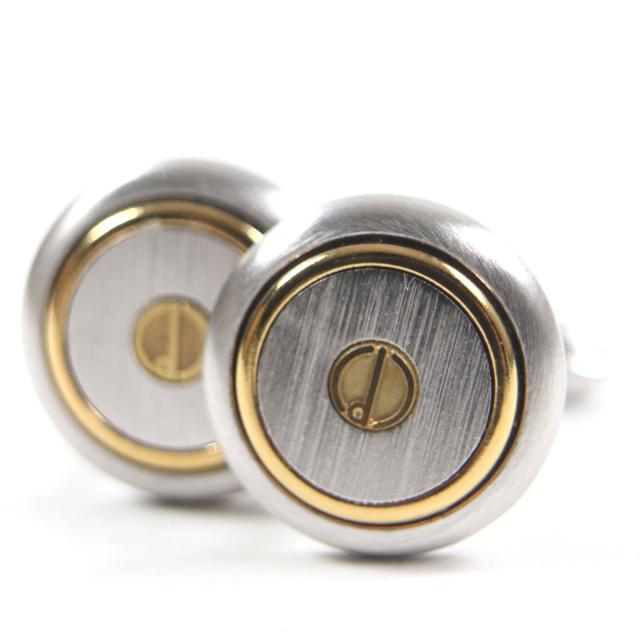 極美品▼Dunhill ダンヒル dロゴ カフスボタン カフリンクス カフス シルバー ゴールド ケース付き メンズ ビジネス◎