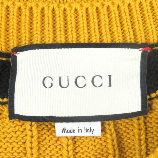 極美品□GUCCI グッチ 545709 コットン100％ ボーダー アニマルワッペン ニット セーター イエロー ブラック S イタリア製 正規品 メンズ_4
