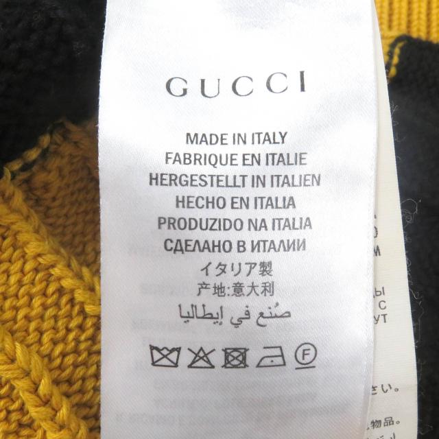 極美品□GUCCI グッチ 545709 コットン100％ ボーダー アニマルワッペン ニット セーター イエロー ブラック S イタリア製 正規品 メンズ_6