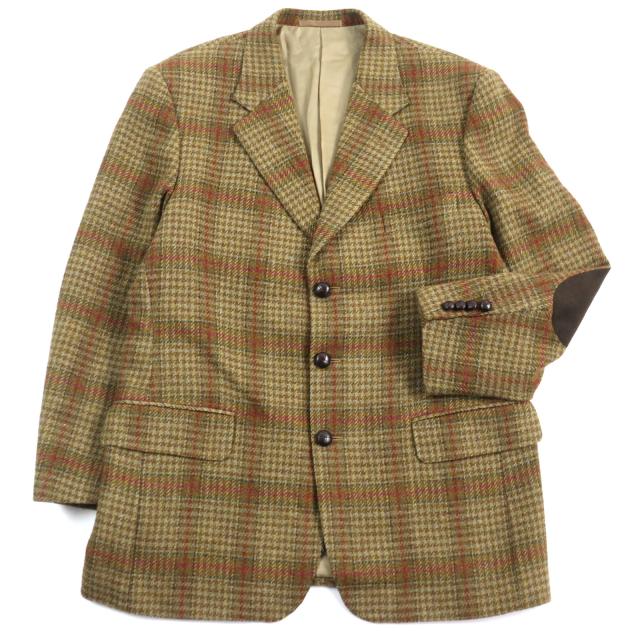 極美品○Aquascutum アクアスキュータム くるみボタン エルボーパッチ ツイード テーラードジャケット ブラウン系 40 LL 英国製 メンズの通販は