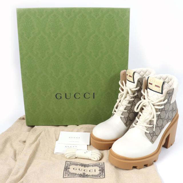 美品　GUCCI アングルブーツ　GGスプリーム ホワイト　659691 グッチ(GUCCI)グッチ GGスプリーム アンクル ブーツ 靴