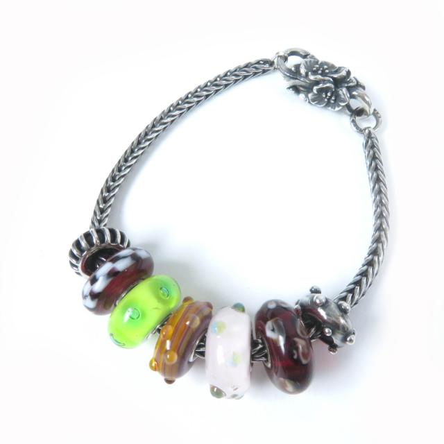 美品☆Trollbeads  トロールビーズ クラスプ・ビーズチャーム7個セット ブレスレット SV925 シルバー マルチカラー 重量25g レディース