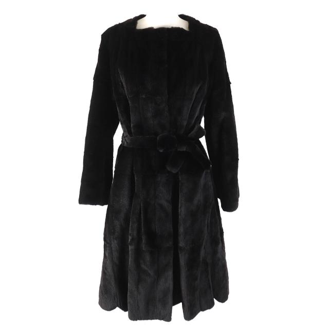 美品△MARNI マルニ シェアード ウィーゼル ノーカラー Aライン ロングコート 本毛皮コート ベルト付 ダークブラウン 42 伊製 レディースの通販は