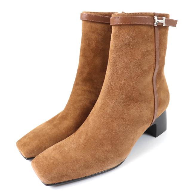 未使用品☆HERMES エルメス オマージュ シルバー金具 Hバングル スウェードレザー ショートブーツ ブラウン 36 箱・袋付 伊製 レディース