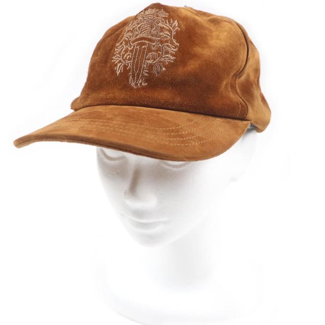 美品□CHROME HEARTS クロムハーツ 牛革 スウェードレザー ダガー刺繍 クロスボールボタン スクロールラベル ベースボールキャップ 53-60