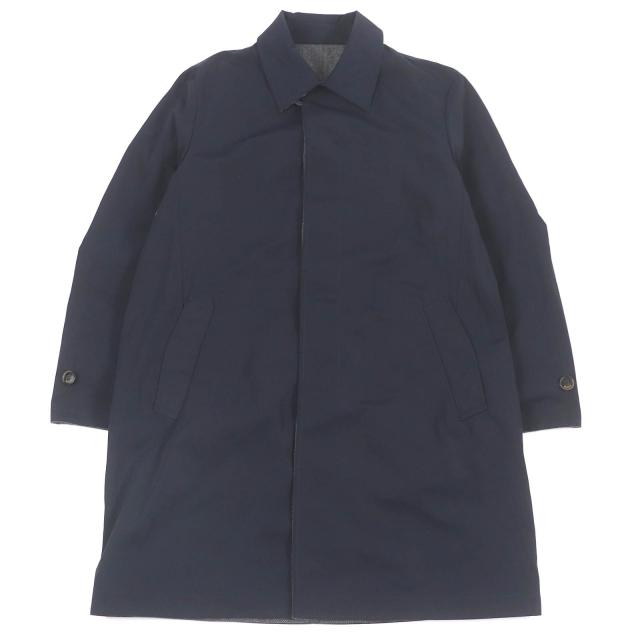 極美品□Berluti ベルルッティ カシミヤ100％ ロゴボタン リバーシブル ステンカラーコート ネイビー グレー 52 イタリア製 正規品