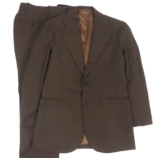 極美品□LUCA GRASSIA ルカ グラシア ウール100％ ストライプ シングルスーツ セットアップ ブラウン 44 イタリア製 正規品 メンズ