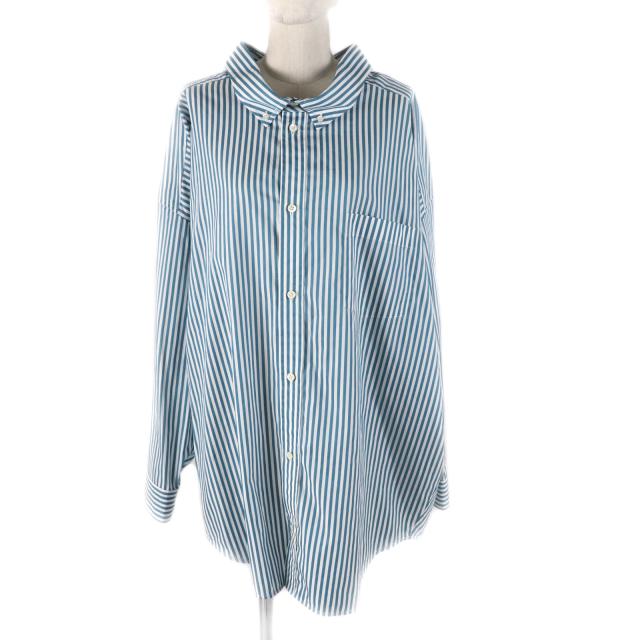 未使用品★バレンシアガ 21AW 622050 コットン100％ ロゴストライプ オーバーサイズ 長袖シャツ 緑 白 34 ハンガー付 ユニセックス