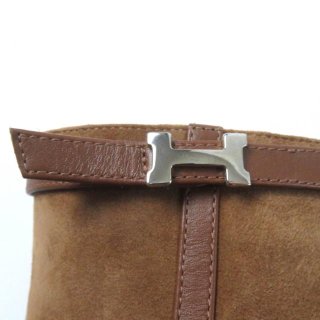 極美品★HERMES エルメス 2023年製 232082Z H金具付 レザー使い サイドZIP スクエアトゥ スウェードレザー ショートブーツ ブラウン 35_7
