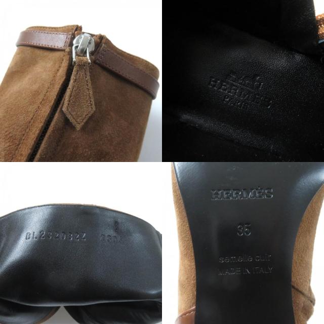 極美品★HERMES エルメス 2023年製 232082Z H金具付 レザー使い サイドZIP スクエアトゥ スウェードレザー ショートブーツ ブラウン 35_8