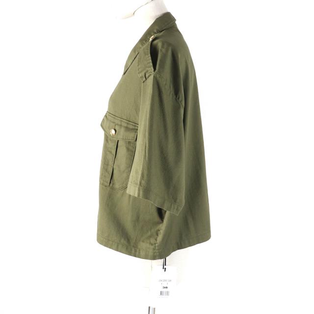 未使用品△CELINE セリーヌ 2C580106K コットン100% トリオンフボタン ミリタリーシャツ 半袖シャツ カーキ 38 日本製 正規品 レディース_1