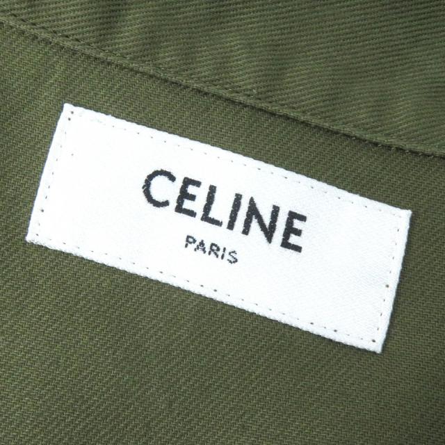 未使用品△CELINE セリーヌ 2C580106K コットン100% トリオンフボタン ミリタリーシャツ 半袖シャツ カーキ 38 日本製 正規品 レディース_6