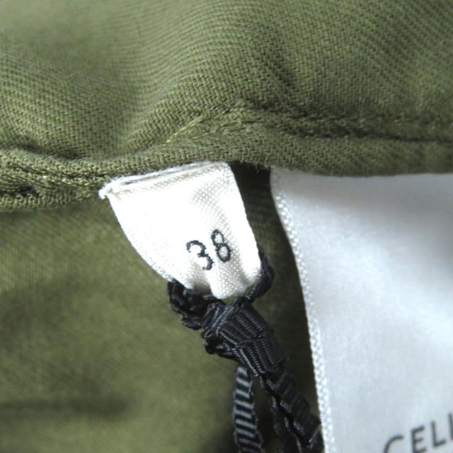 未使用品△CELINE セリーヌ 2C580106K コットン100% トリオンフボタン ミリタリーシャツ 半袖シャツ カーキ 38 日本製 正規品 レディース_7