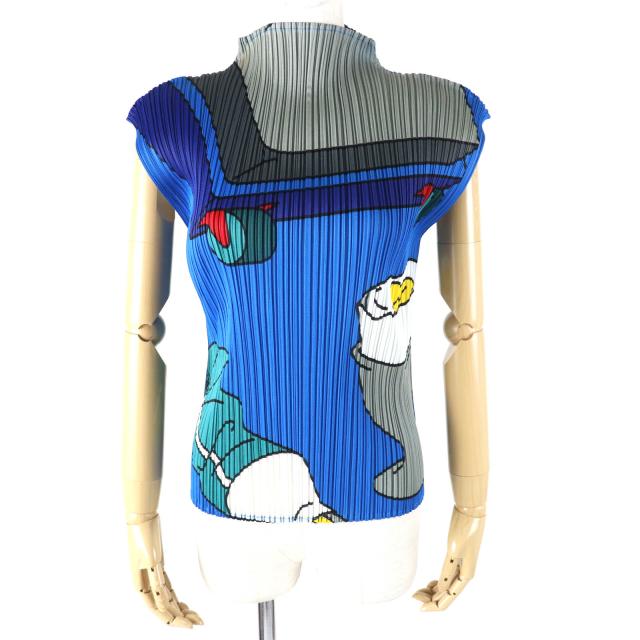 極美品△PLEATS PLEASE プリーツプリーズ イッセイミヤケ PP22-JK932 ステーショナリープリント ノースリーブ カットソー 3 正規品
